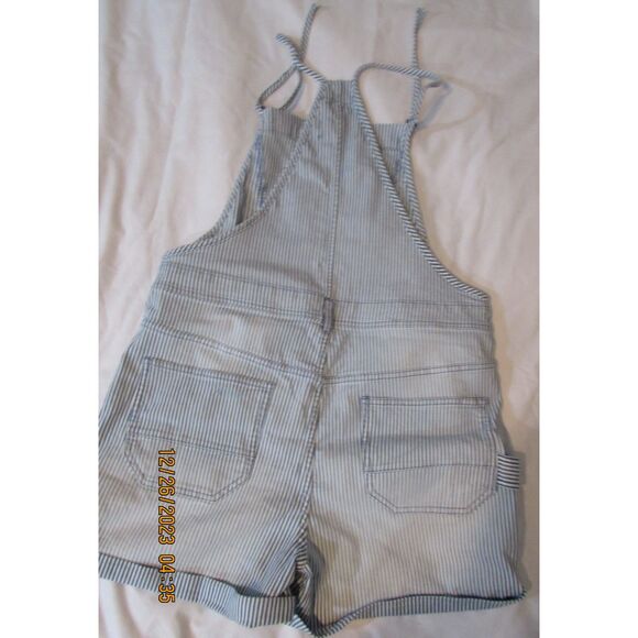 ANTHROPOLOGIE PILCRO SHORTALLS SIZE 32 STRIPED RAILROAD SHORTS BLUE WHITE bibs - Picture 11 of 13